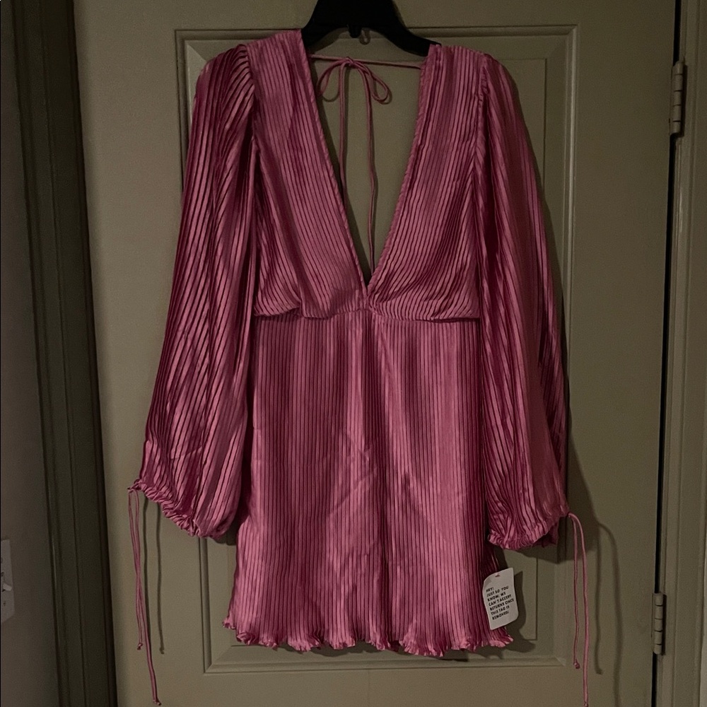 ASOS Pink Pleated Long-Sleeve Mini Dress
